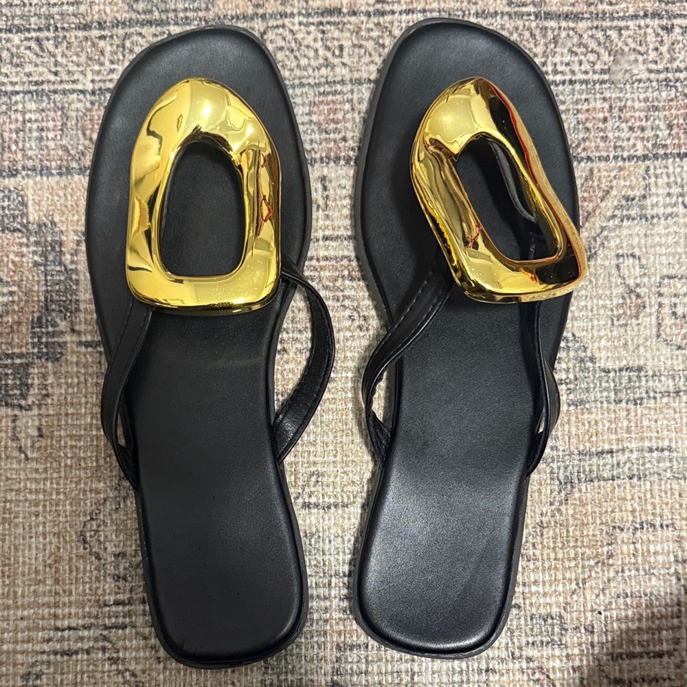 Black Sandals with Gold Accent